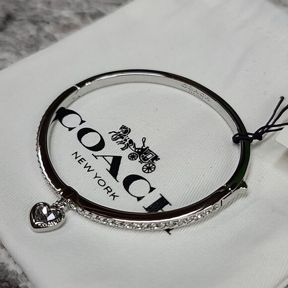 COACH Stone Heart Charm Bangle Bracelet NWT - Picture 7 of 11